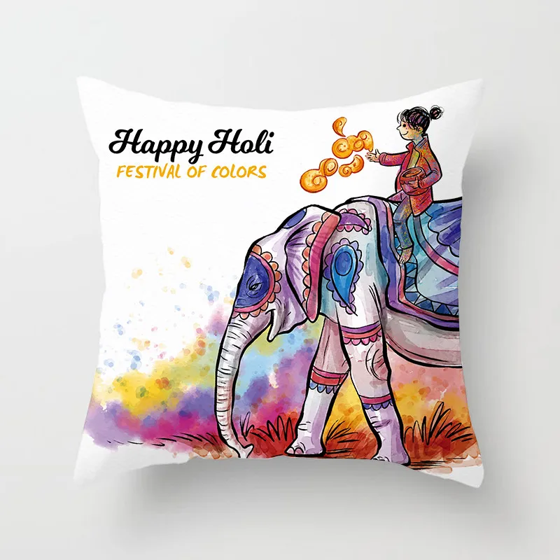 

Fuwatacchi Independence Day Painting Printed Cushion Cover Rainbow Elephant Pillow Cover Decoration Home Office Car Pillow Case