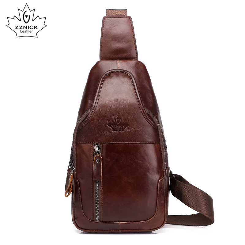 

2018 Fashion Genuine Leather Crossbody Bags men Small Brand Designer Male Shoulder Bag casual messenger bag CHEST BAG ZZNICK
