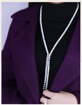 

Hand knotted Natural white freshwater pearl necklace long sweater chain fashion jewelry