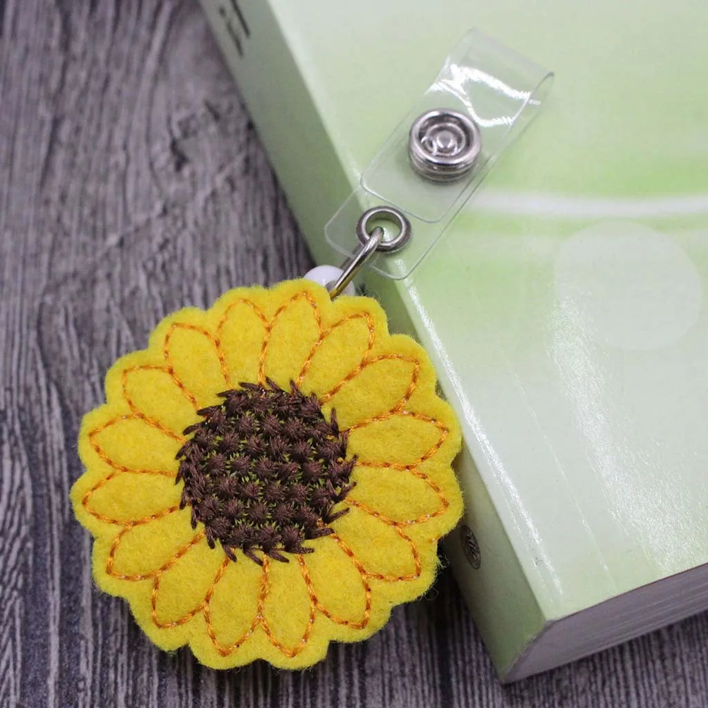 5Pc Sunflower Stretchable Pull Buckle Keychain ID Buckle Telescopic Keychain Retracting Clip Anti-lost Pull Buckle