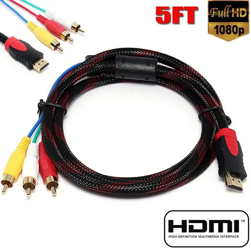 LumiParty Плетеный HDMI штекер 3RCA 5FT Видео Аудио компонент преобразования кабель концентратор 3-RCA AV патч-корд адаптер для HDTV VGA r30