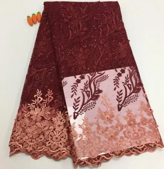 

BEAUTIFICAL Nigeria French Lace Latest French Laces 2019 Red wine Flower Pattern African Lace Fabric High Quality 5Yards
