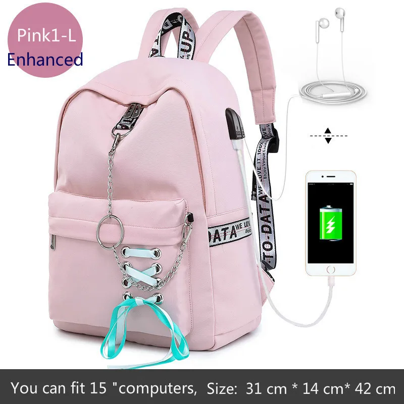 Pink1-L Fashion Girl Schoolbag Students Pink Laptop Backpack School Bags For Teenage Girls Women Backpacks Mochila infantil Escolar - Color: Pink1-L