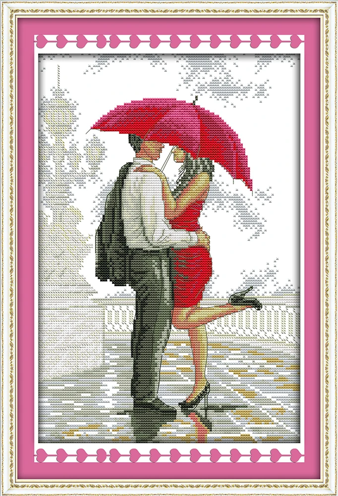

Needlework,DIY Cross stitch, Embroidery kit, a romantic walk in the rain couples pattern Cross-Stitch animal sewing kit