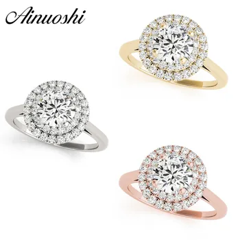 

AINUOSHI Luxury Female Rings Yellow Gold Rose Gold Color Round Cut 1ct Halo Bridal Rings Women Engagement Silver Rings