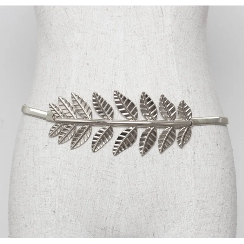 Crystal Metal Feather Leaf Tassel Elastic Stretch Waistband Waist Belt Chain