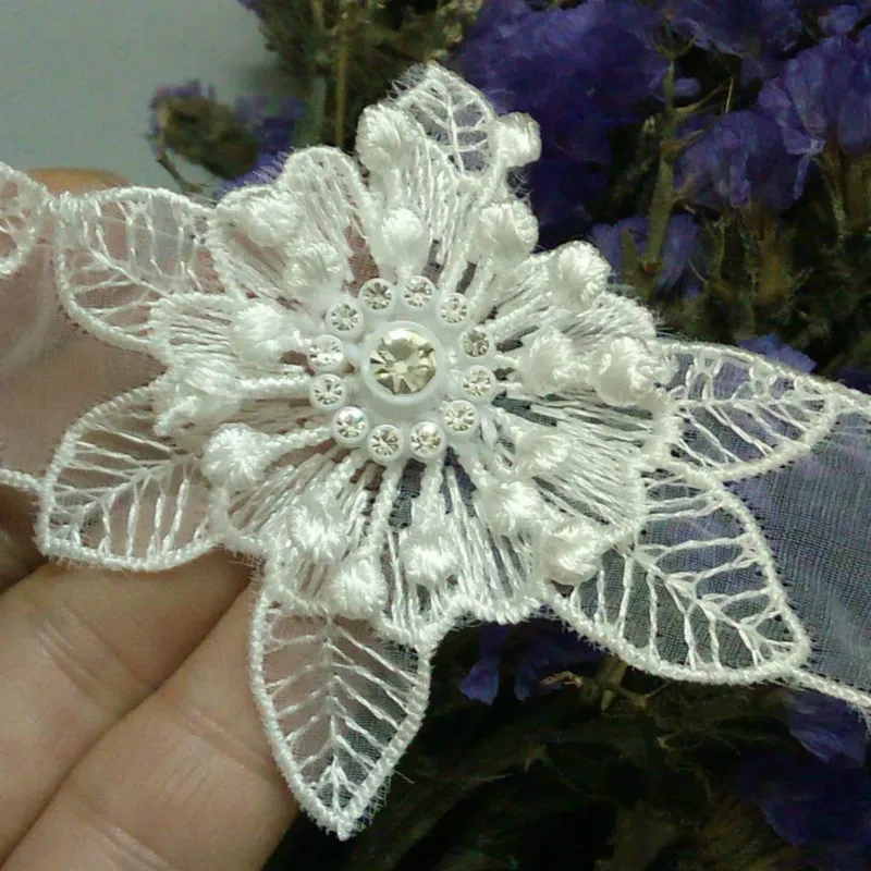 

10x White 6.5x6.5cm 3D Cotton Pearl Flower Embroidered Lace Trim Ribbon Fabric Handmade DIY Wedding Dress Sewing Supplies Craft