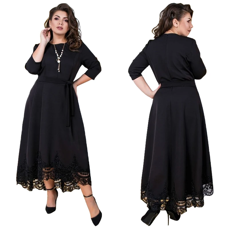 Летнее женское платье Элегантное Черное Кружевное вечерние платье размера плюс длинное Платье расклешенное Макси платье 5XL 6XL большой халат Vestidos