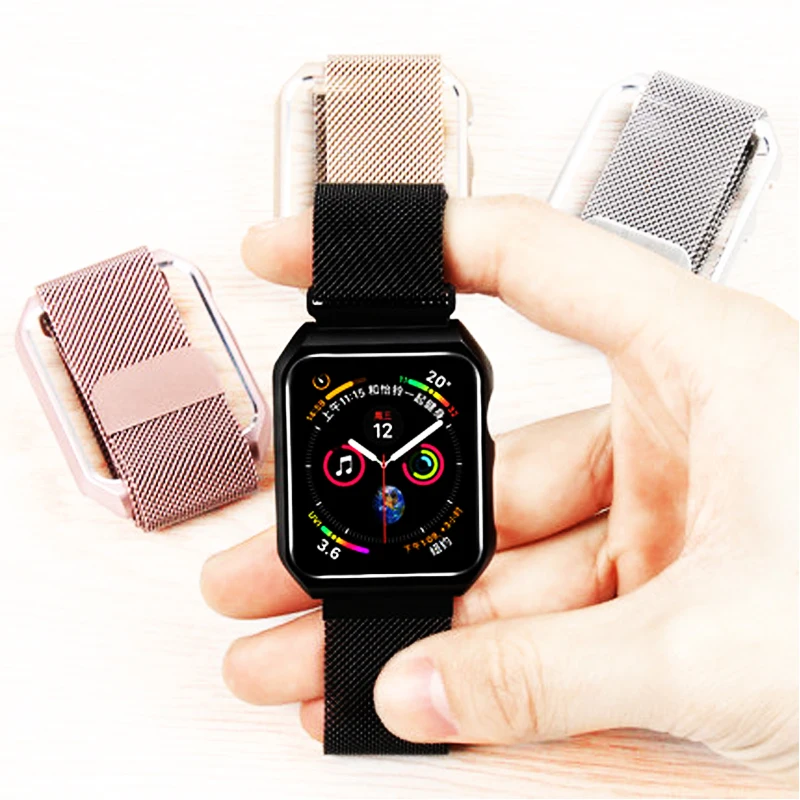 

case&milanese loop strap for apple watch band 4 44mm 42mm bracelet stainless steel watchband for iwatch series 4/3/2/1 40mm 38mm