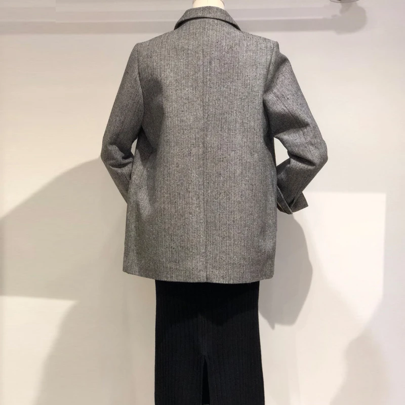 2019 Autumn Vintage Wool Plaid Office Blazer Women Single Breasted Korean Women's Jacket Blazers Coat Long Sleeve Female Outwear