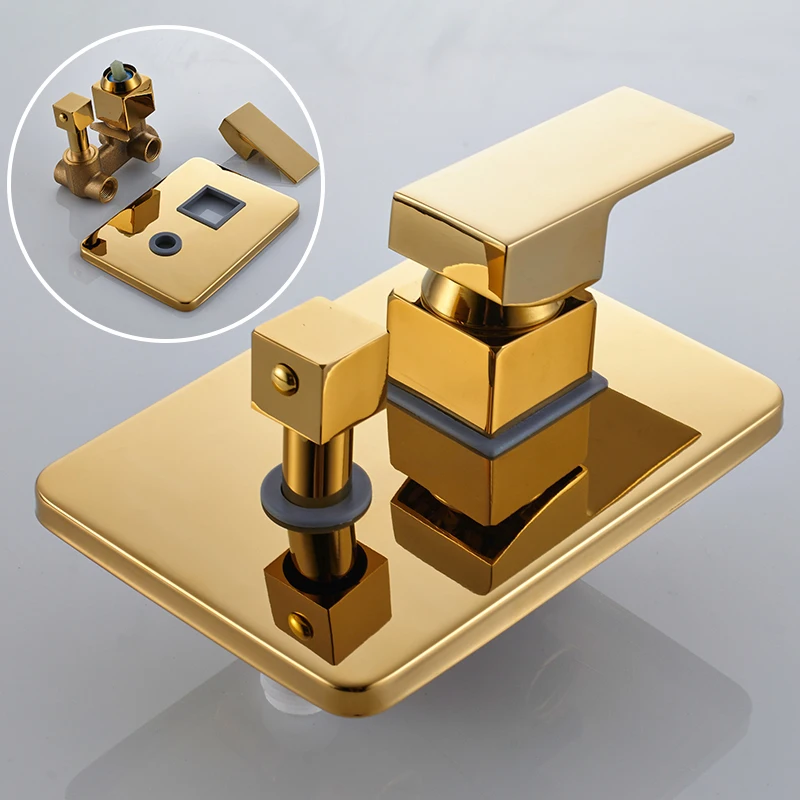 quyanre wanfan gold concealed shower faucet set ultrathin shower head 3-way golden mixer tub spout bath gold shower set1