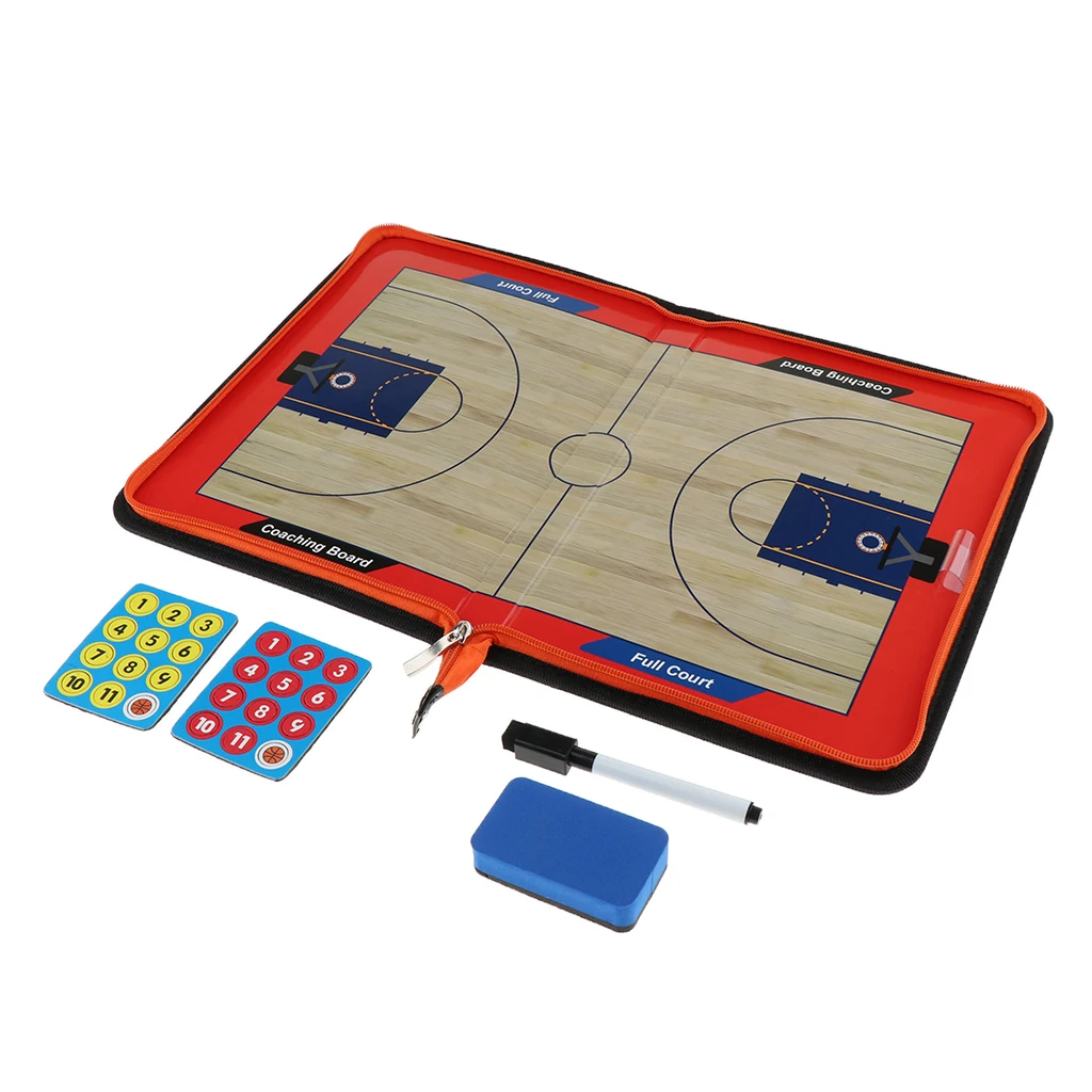 1 Set Professional Artificial Leather Fold-able Magnetic Coaching Board with Magnetic Stylus for Basketball Games Detail Tactics