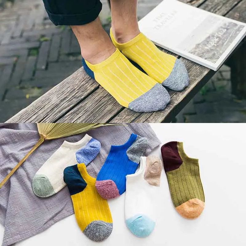 

2019 Fashion Cotton Splice Short Sock Men Women Shallow Mouth Vertical Stripe Short Sock Casual Breathable Hosiery