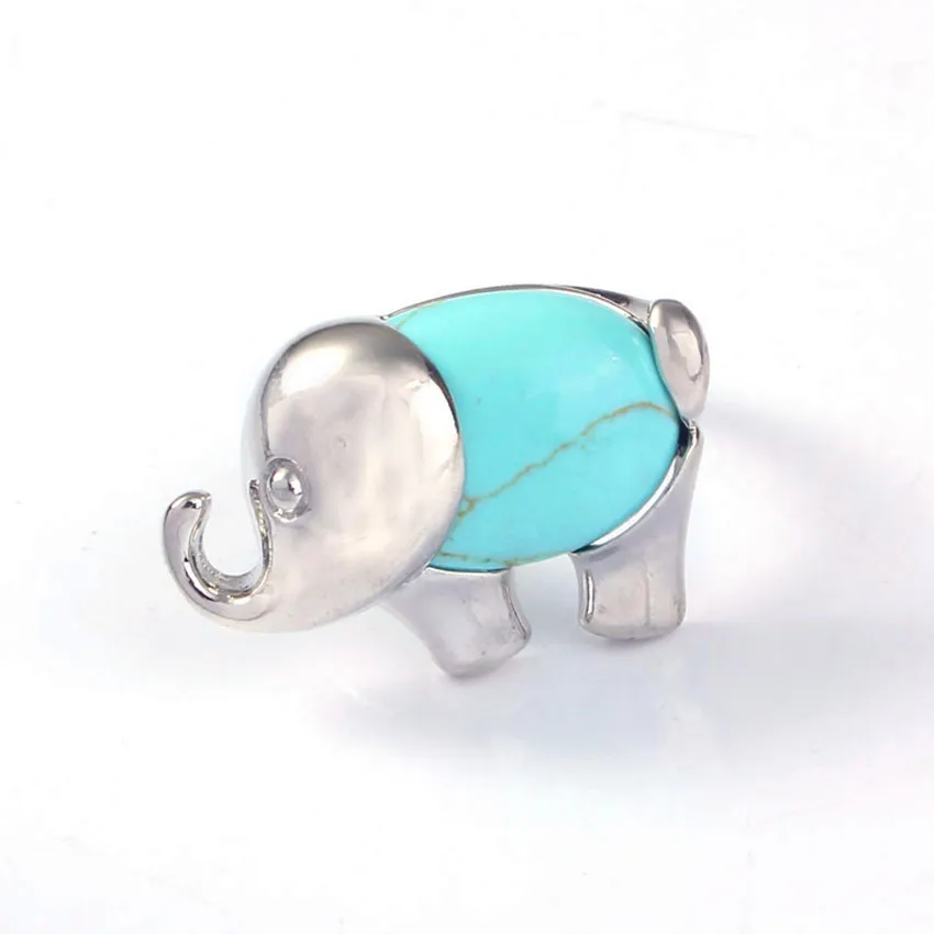 

FYJS Unique Gift Silver Plated Elephant Shape Resizable Blue Turquoises Stone Ring Animal Jewelry