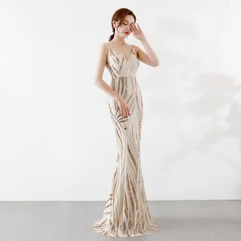 

2019 Spring New Women Long Bodycon Dresses Sequin Stripe Backless Party Dress V Neck Off Shoulder Elegant Dress