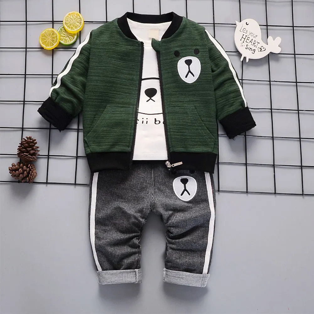 Комплект одежды из 3 предметов для маленьких мальчиков, одежда с медведем, Детская куртка для мальчиков, футболка, штаны, комплекты одежды, модная детская одежда на весну и осень - Цвет: TZ3581C