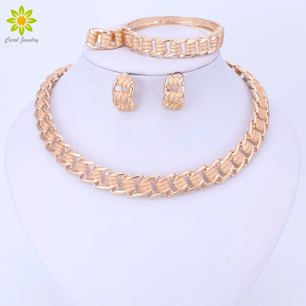 

Carol Jewelry Design Trendy Dubai Gold-color Jewelry Set Elegant Costume Necklace Earrings Set Nigerian Wedding African Beads