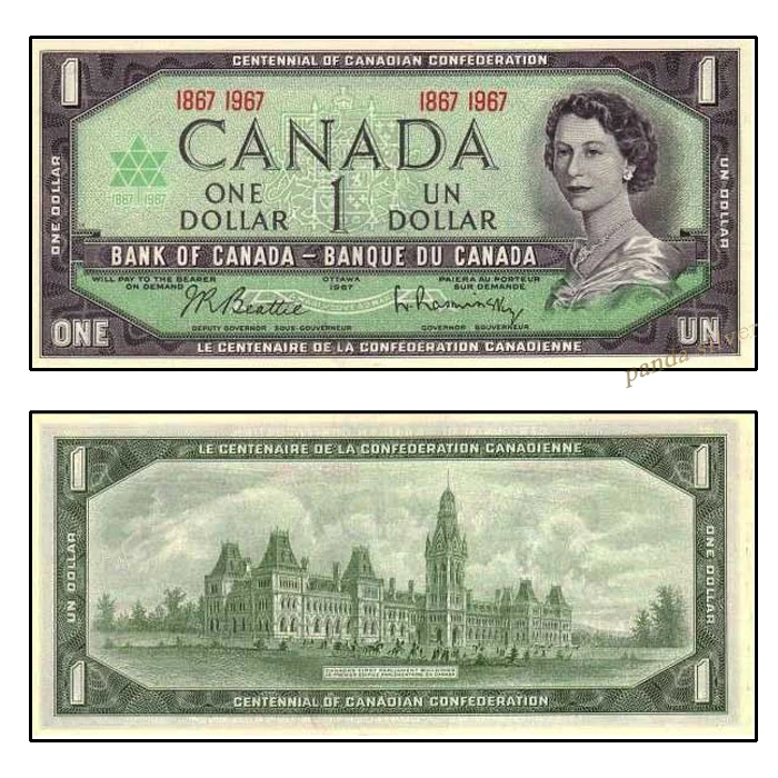 Banknotes Original 1967 A-UNC P-84a Canada 1 Dollar Lot 5 PCS