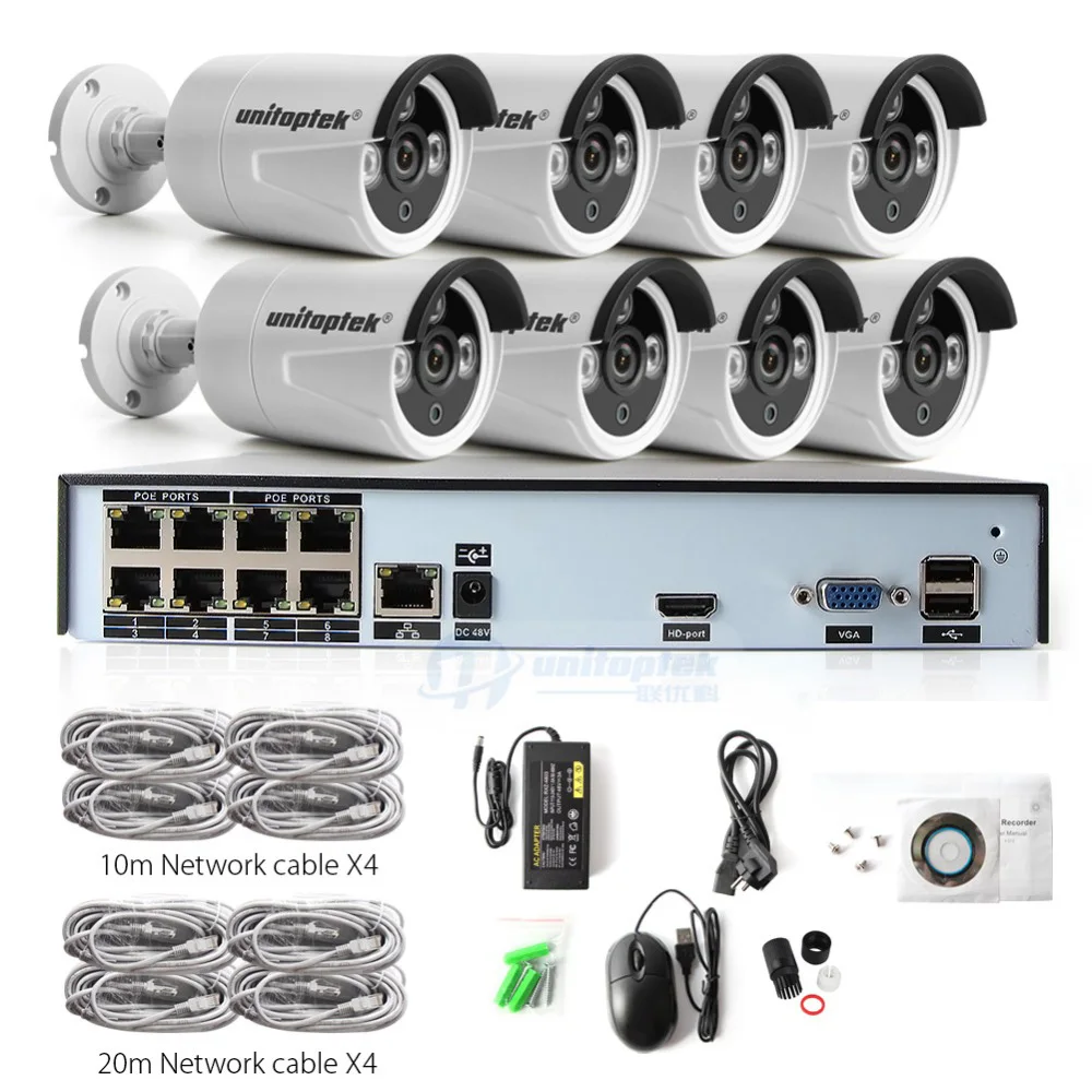 8CH 1080P 48V POE NVR Комплект охранной камеры CCTV система 8 шт 2.0MP IP камера P2P металлический