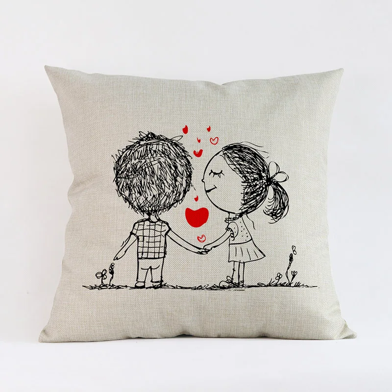Чехол для подушки ручной работы с рисунком влюбленных из мультфильма любовь