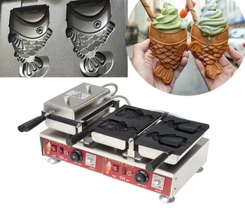 

Free shipping cost Electric 110v 220v New design 4 pcs Taiyaki waffle Machine Fish Cone Maker