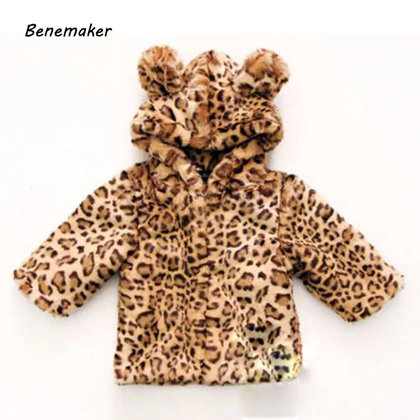 Benemaker Faux Fur Winter Leopard Print Jackets For Girls Boys Children Clothing Coats Overalls