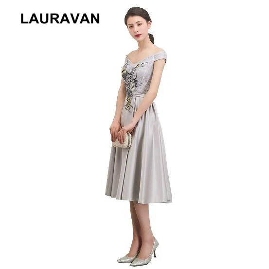 Robe de marier торжественное вечернее платье со шнуровкой сзади серое атласное