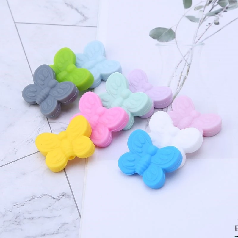 

5 Pcs Silicone Bead Food Grade Beads Non-toxic Teether Baby Teething Pacifier DIY Soother Butterfly Newborn Nursing Bite Chew