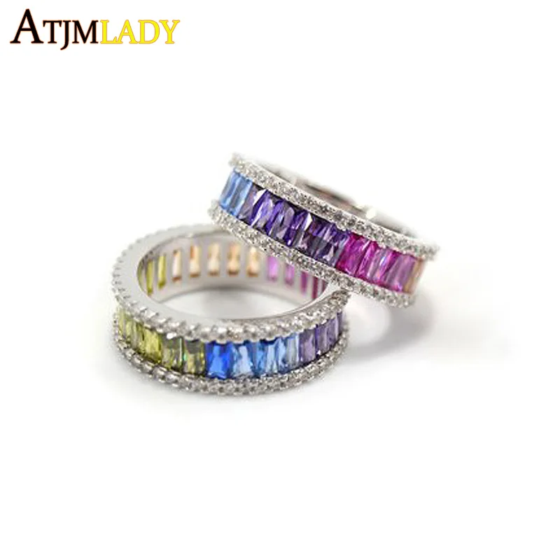 

2019 New rainbow baguette cubic zirconia cz engagement band ring for girl USA hot drop shipping jewelry thin stunning cz Ring