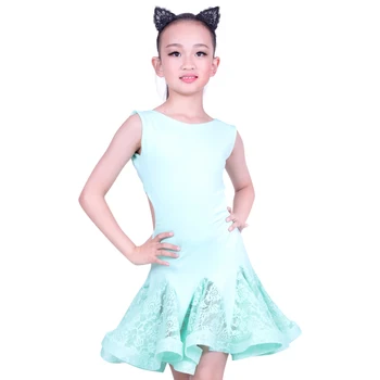

New Arrival Latin Dress Girls Sleeveless Lace Stitching Tango Salsa Cha Cha Samba Dancing Practice Wear Perform Outfits DC1485