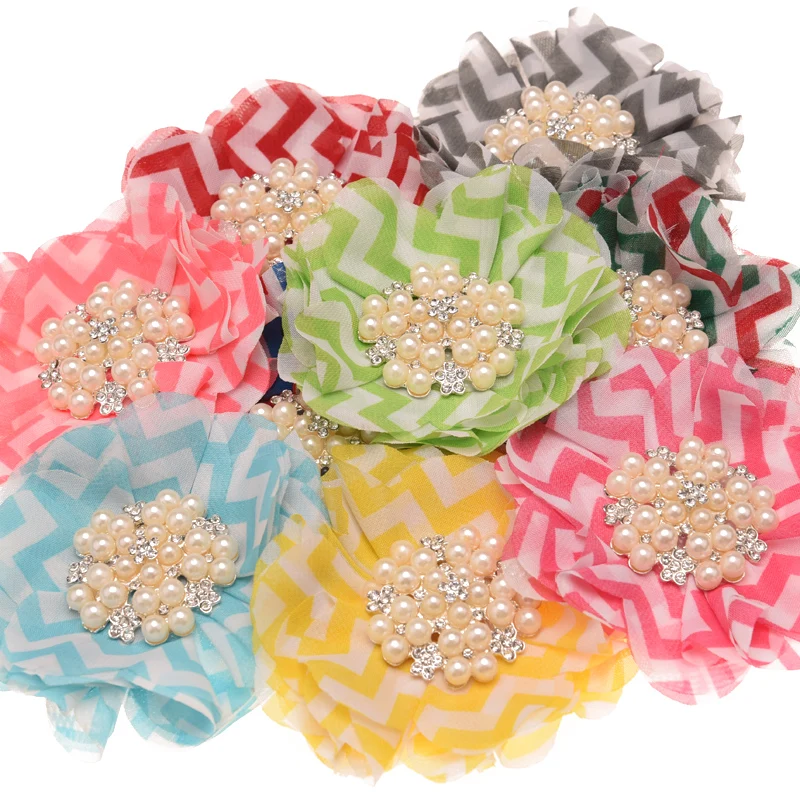 

45pcs Boutique Chiffon Flower Rhinestone Pearl Cluster Fashion Hair Accessories Headwear No Clips For Headband