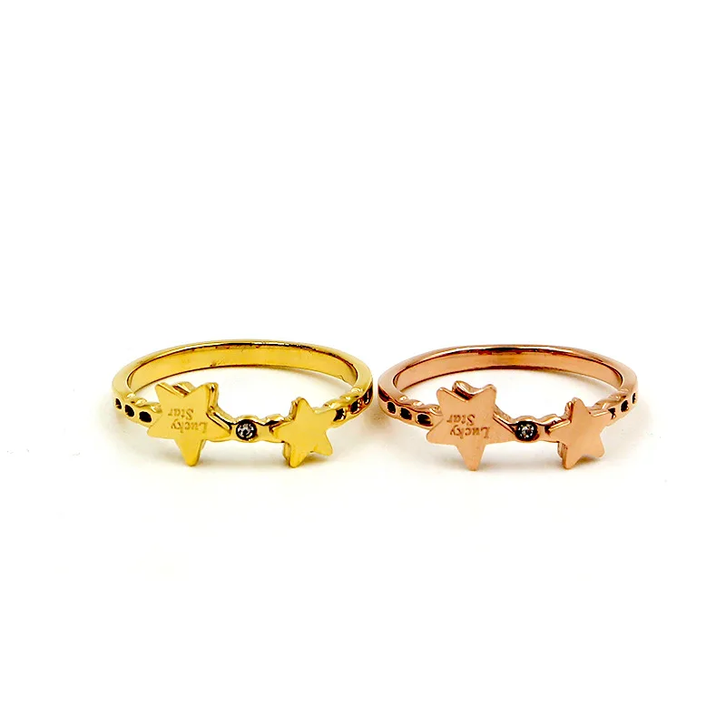 

Fashion lucky letter double five-pointed star ring pair temperament wild tail ring stainless steel ring LR01