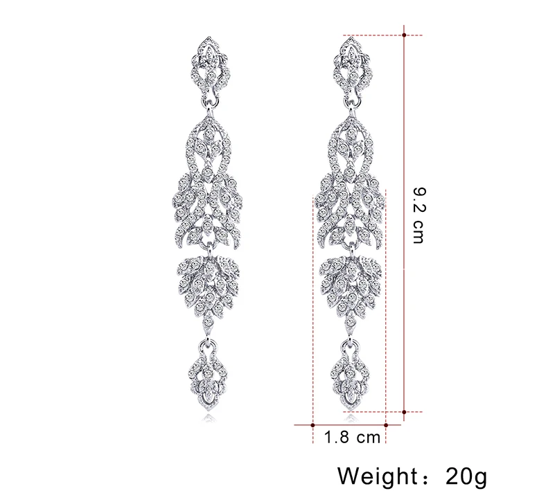 Модные серебряные/золотые металлические длинные серьги, романтические стразы в форме листа, серьги для невесты, свадебные индийские ювелирные изделия