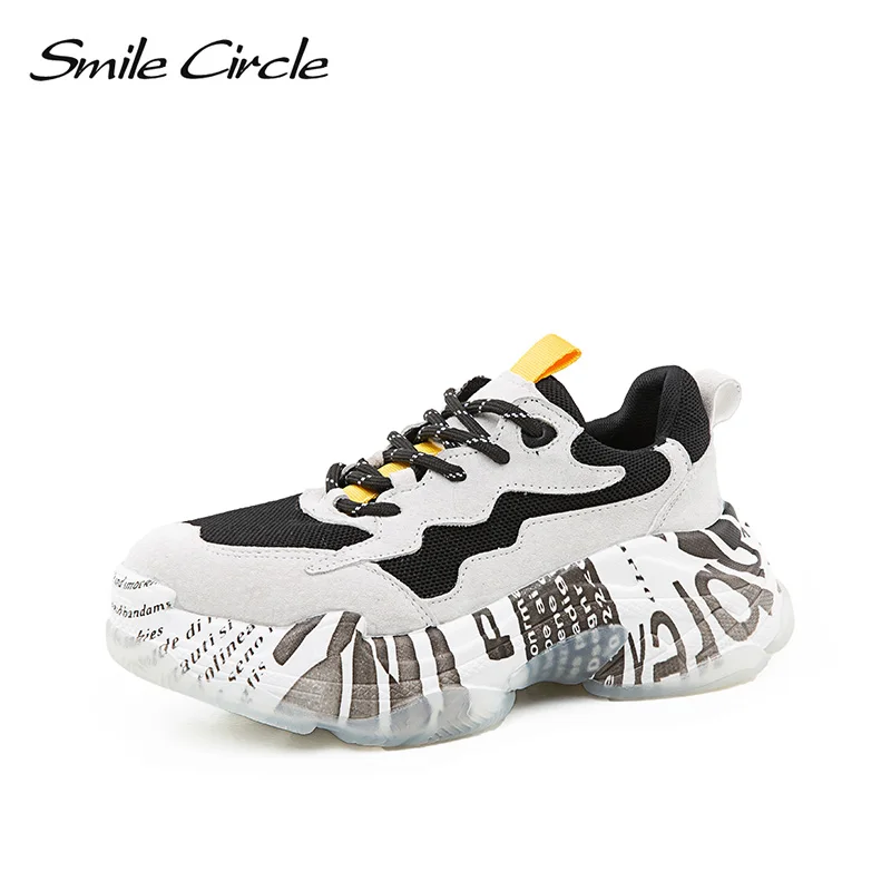 

Smile Circle Women Chunky Sneaker Breathable Mesh Lace-up Thick bottom Flat Platform Shoes For Women Autumn Round toe Sneakers