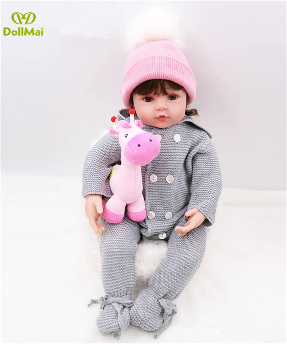 Brinquedos boneca Bebes reborn 2" 60 см виниловый силиконовый reborn baby dolls девочка кукла" малыш "reborn с плюшевый жираф