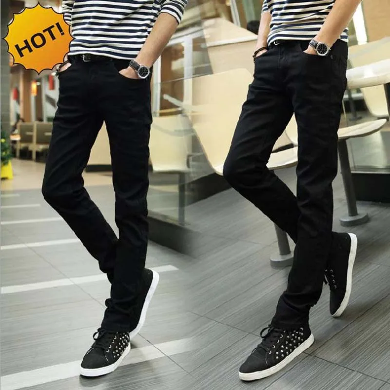

Fashion 2017 Indoor Casual Skinny Jeans Men Black Teenagers Pencil Pants Stretch Casual Leg Pants Boys Hip Hop Student Trousers