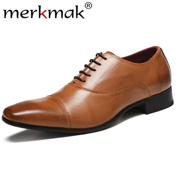 

Merkmak Men Dress Shoes Leather Men's Shoes Lace Up Business Formal Wedding Oxfords Comfortable Shoes Man Big Size 46 Drop Ship