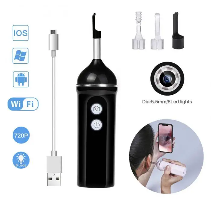 HD 720 P Wifi инструмент для чистки ушей Otoscope интегрированные 5,5 мм беспроводные безопасные с медицинской точки зрения ушные палочки камеры эндоскоп все