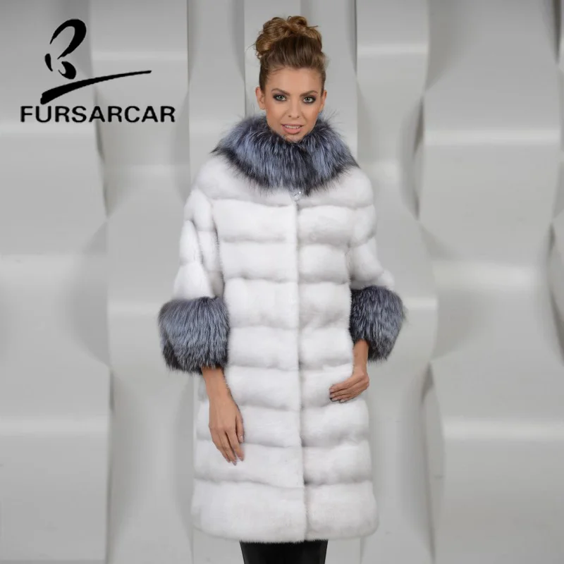 Женская шуба из натурального меха норки FURSARCAR зимняя теплая длиной 95 см с