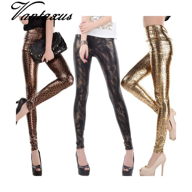 Lady Fashion Slim Leggings High Waist Skinny Legging Women Black Gold Snake  Printed Pant Small Size Faux Leather Pants - Leggings - AliExpress