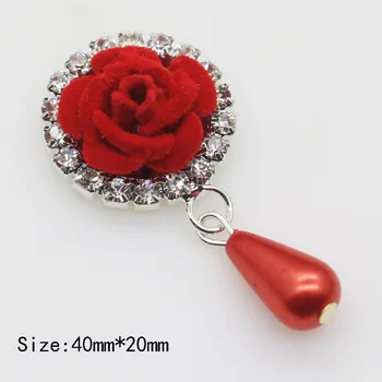 

New 10pc 40*20mm Nonwovens Roses Rhinestones Button Wedding Metal Clothing Decoration DIY Hair Flower Center Scrapbooking