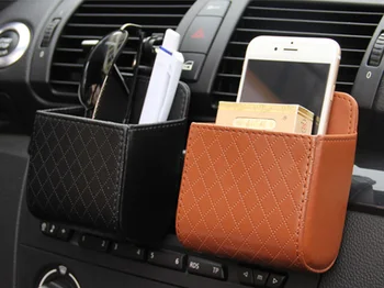 

by DHL or Fedex 200pcs Car Organizer Box Bag Air Outlet Dashboard Hanging Leather Mobile Phone Holder Automobile storage bucket