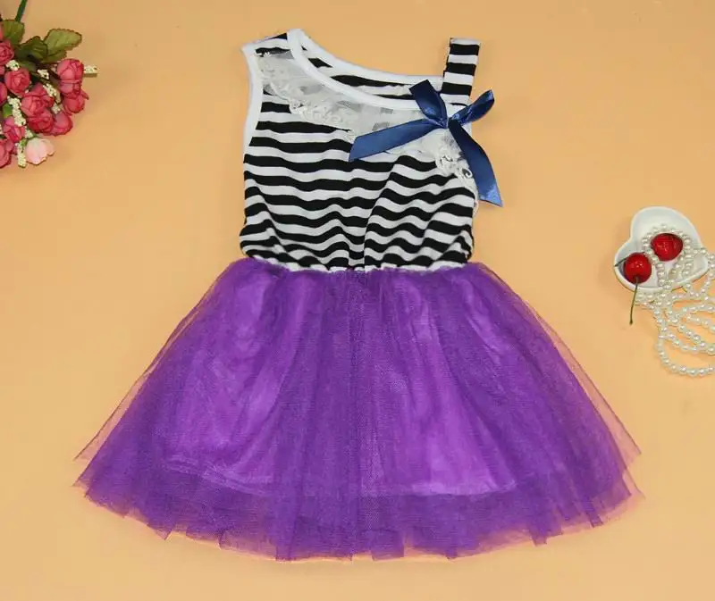 ; новое летнее платье для девочек; газовое платье принцессы в полоску с кружевным воротником; детская одежда; E1506