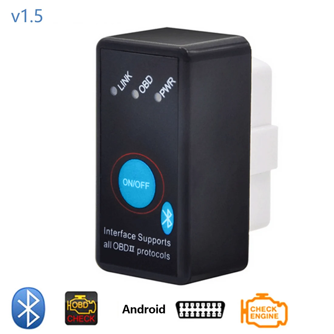 Dewtreetali 16Pin мини OBD2 Eml327 V1.5 Bluetooth Мощность переключатель 12 В OBDII читатель кода автомобиля ELM 327 для Android инструмент диагностики