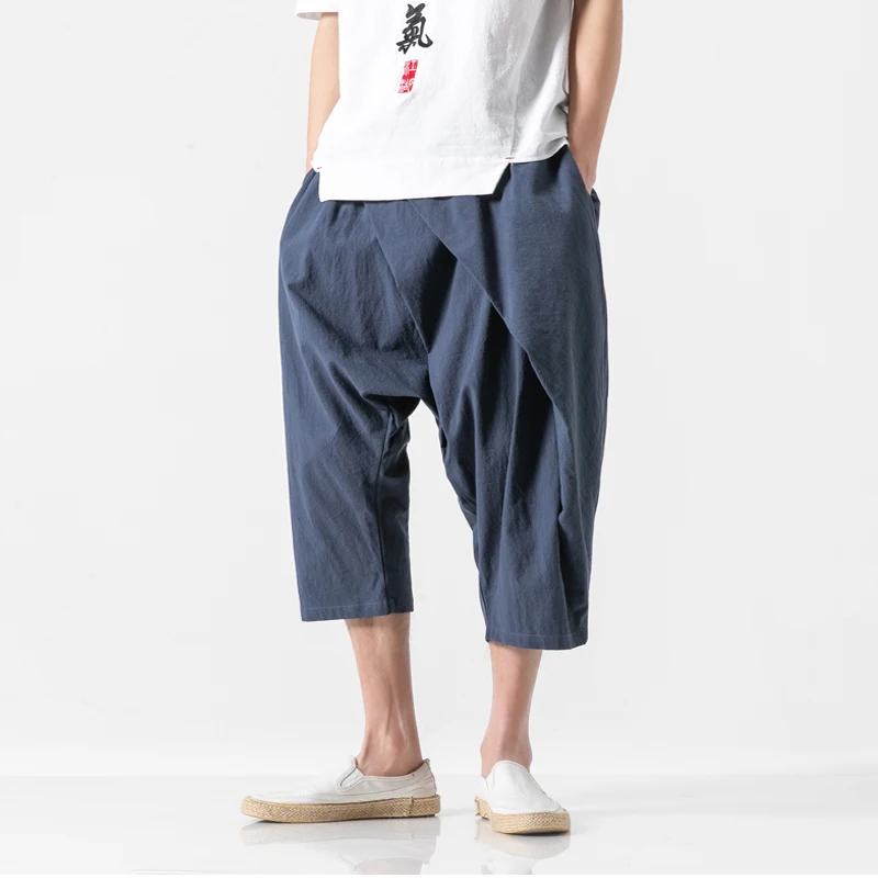 Men Low Crotch Cross Pants Fashion Casual Kimono Pant Male Loose Elastic Waist Wide Leg Trousers Streetwear Hip Hop Harem |