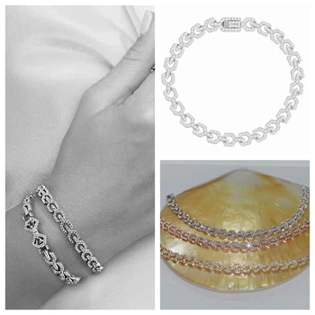 

Luxury 925 Sterling Silver Zircon Geometric Art Charm Bracelet AP FESTIVAL Collection Charm Bracelet Women Wedding Party Jewelry