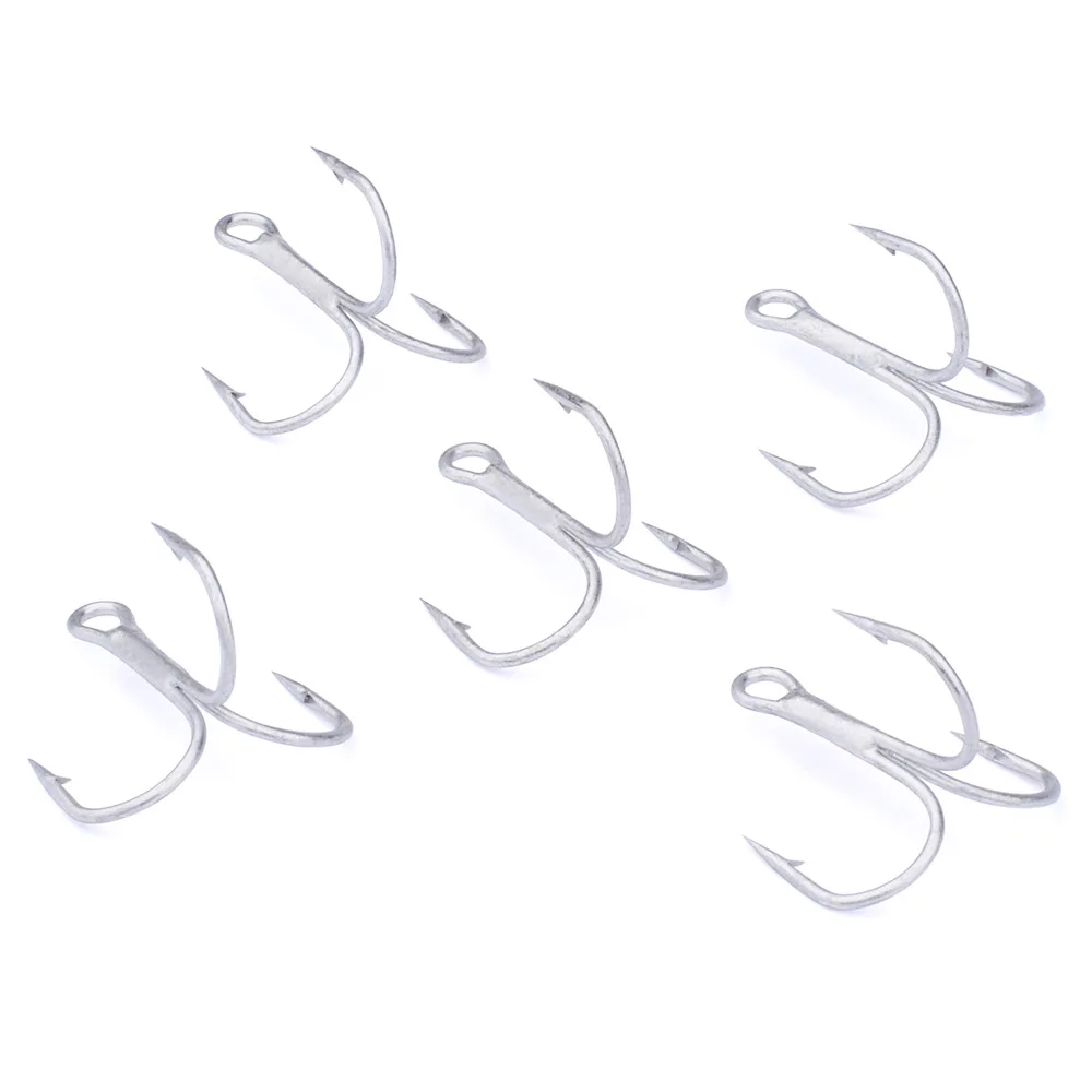 50pc Carbon Steel Treble Fishing Hooks Hard Lure Round Bent Triple Artificial