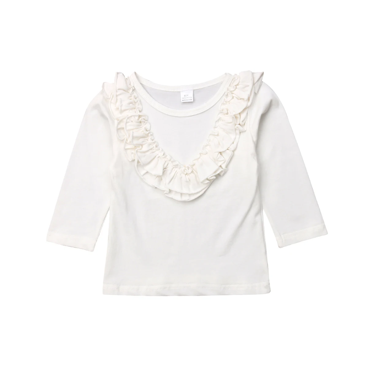 Новые брендовые винтажные хлопковые топы с длинными рукавами и гофрированным воротником для маленьких девочек, футболка, прекрасная детская одежда - Цвет: Белый