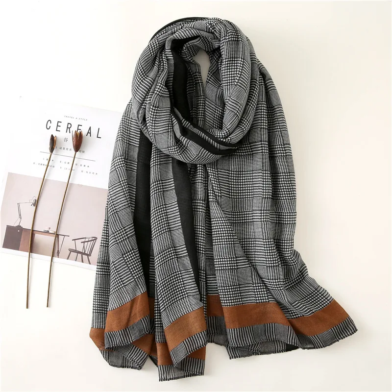 New Design Plaid Striped Viscose Shawl Scarf Women High Quality Printe Pashmina Stole Bufandas Mujer Muslim Hijab 180*90Cm