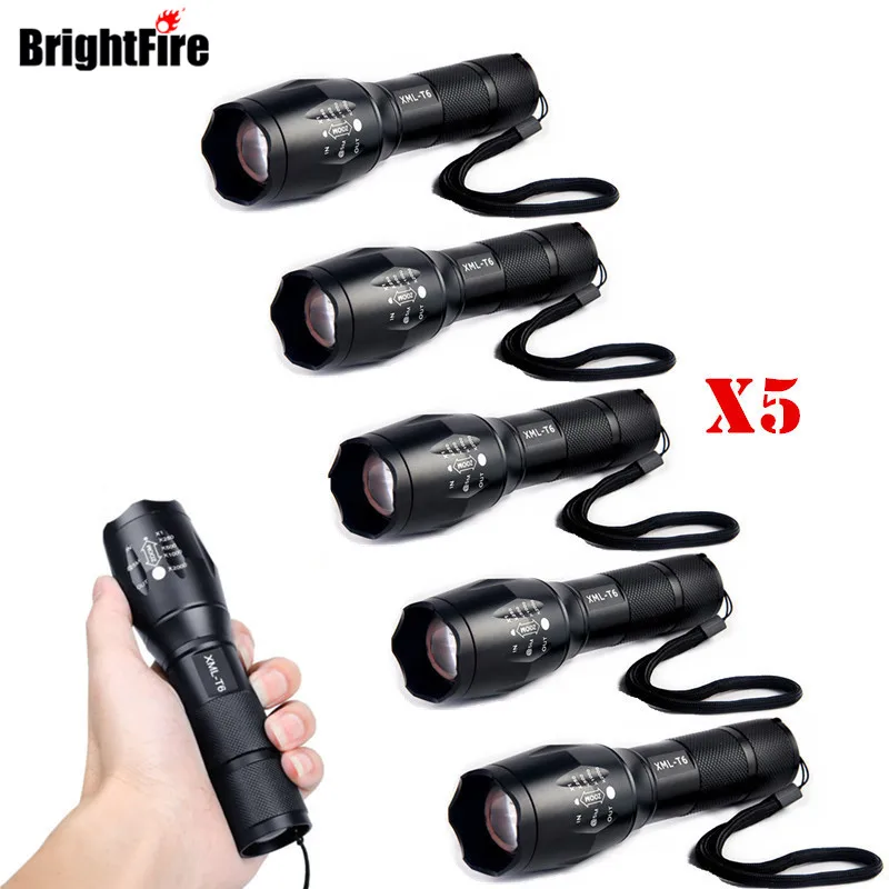 

Wholesale 5 Pcs Ultra Bright 5 Mode XML T6 Zoomable Led Flashlight Waterproof Torch Lights